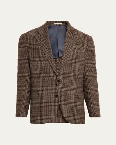 Brunello Cucinelli Men's Cashmere Houndstooth Check Single-breasted Sport Coat In Brown