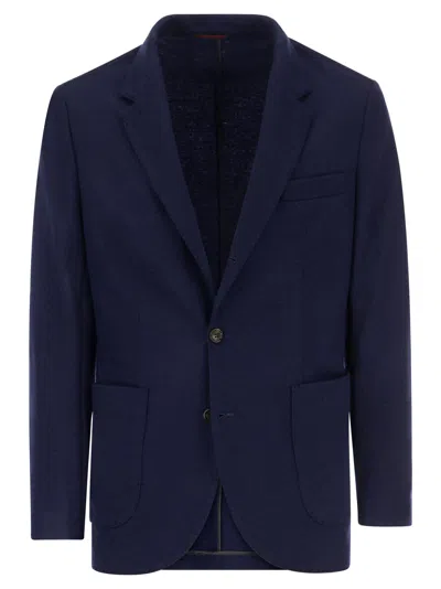 Brunello Cucinelli Men Cashmere Jersey Blazer With Patch Pockets In Blue
