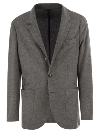 Brunello Cucinelli Men Cashmere Jersey Blazer With Patch Pockets In Gray