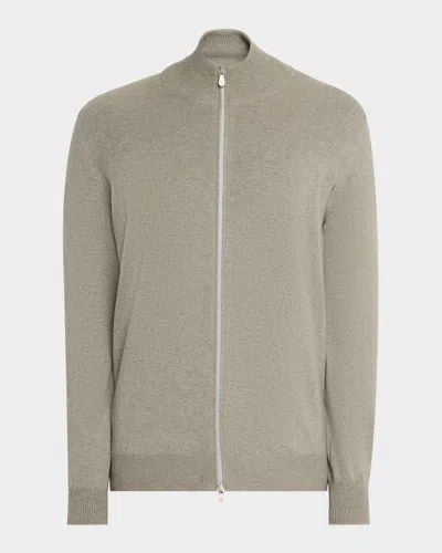 Brunello Cucinelli Men's Cashmere Knit Full-zip Sweater In Gray