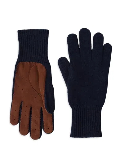 Brunello Cucinelli Men's Cashmere Knit Gloves With Suede Palm In Orange