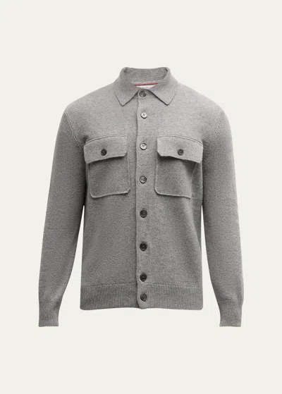Brunello Cucinelli Men's Cashmere Overshirt In Light Grey