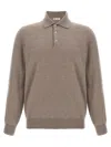 Brunello Cucinelli Cashmere Polo Ribbed Collar Cuffs Hem In Brown