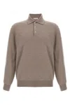 Brunello Cucinelli Cashmere Polo Ribbed Collar Cuffs Hem In Gray
