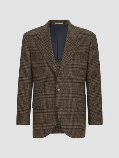 Brunello Cucinelli Cashmere Prince Of Wales Tailor Blazer In Green