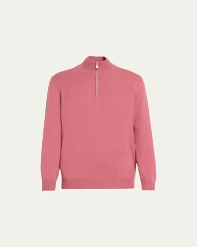 Brunello Cucinelli Men's Cashmere Quarter-zip Sweater In Berry