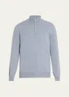 Brunello Cucinelli Men's Cashmere Quarter-zip Sweater In Blue