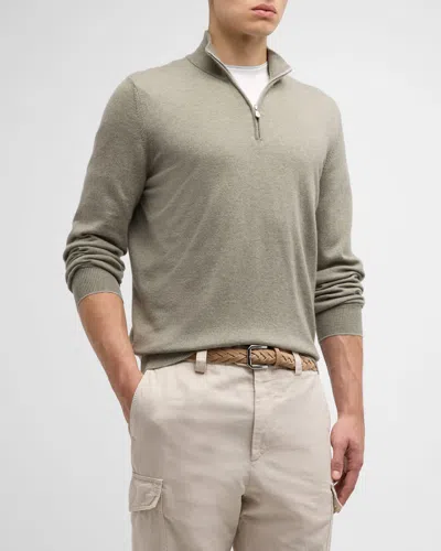 Brunello Cucinelli Men's Cashmere Quarter-zip Sweater In Green