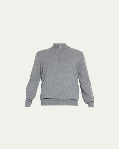 Brunello Cucinelli Men's Cashmere Quarter-zip Sweater In Dark Grey