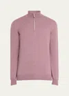 Brunello Cucinelli Men's Cashmere Quarter-zip Sweater In Light Red