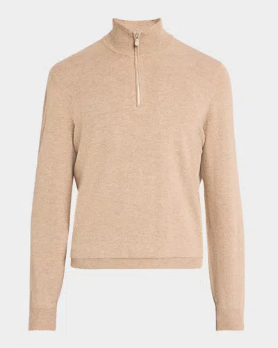 Brunello Cucinelli Men's Cashmere Quarter-zip Sweater In Medium Brown