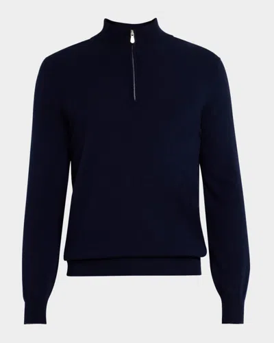 Brunello Cucinelli Men's Cashmere Quarter-zip Sweater In Navy