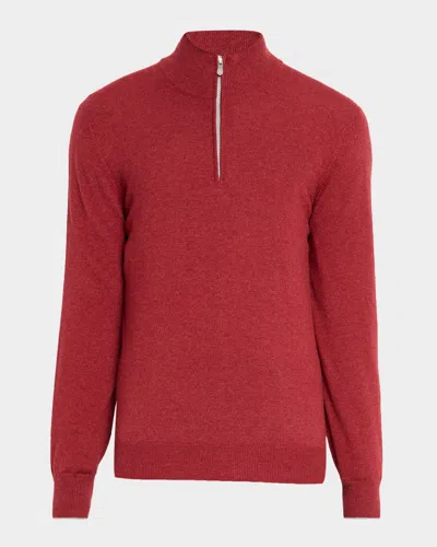 Brunello Cucinelli Men's Cashmere Quarter-zip Sweater In Red