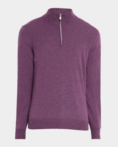 Brunello Cucinelli Men's Cashmere Quarter-zip Sweater In Purple