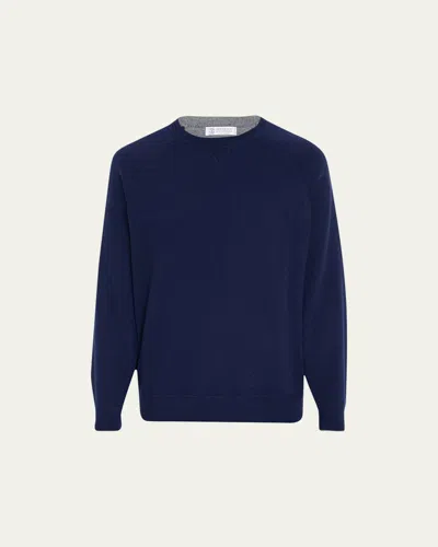 BRUNELLO CUCINELLI MEN'S CASHMERE RAGLAN CREWNECK SWEATER
