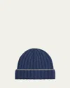 Brunello Cucinelli Men's Cashmere Rib Contrast-trim Beanie Hat In Green/grey