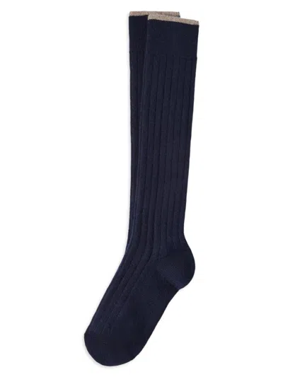 Brunello Cucinelli Cashmere Ribed Socks In Blue