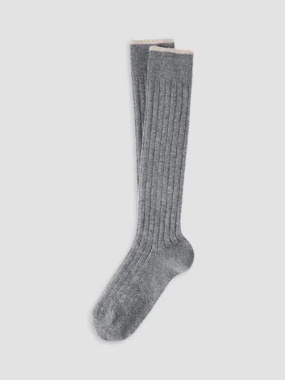 Brunello Cucinelli Men's Cashmere Rib Knit Socks In Medium Grey