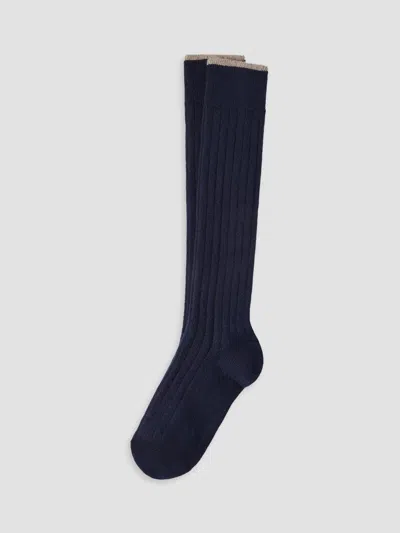 Brunello Cucinelli Men's Cashmere Rib Knit Socks In Navy Blue