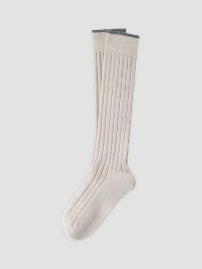 Brunello Cucinelli Men's Cashmere Rib Knit Socks In Sand