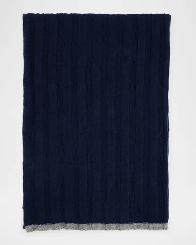 Brunello Cucinelli Men's Cashmere Ribbed Scarf In Blue