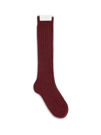 Brunello Cucinelli Men Cashmere Ribbed Socks In Brown