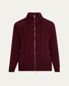 Brunello Cucinelli Men's Cashmere Ribbed Zip-front Sweater In Burgundy