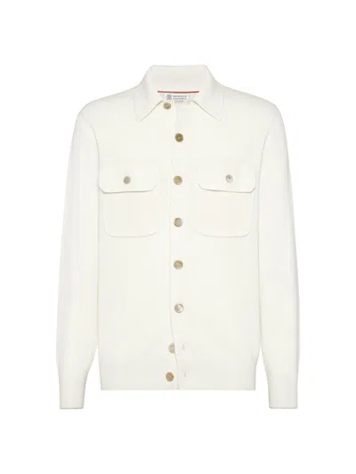 Brunello Cucinelli Cashmere Cardigan With Chest Pockets And Long Sleeves In White