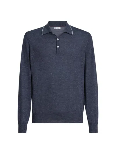 Brunello Cucinelli Long-sleeve Button-fastening Polo Shirt In Blue