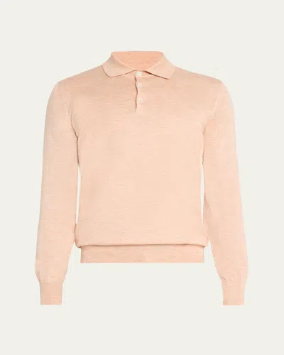Brunello Cucinelli Men's Cashmere, Silk, And Linen Polo Sweater In Dusty Light Blue