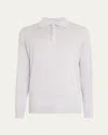 Brunello Cucinelli Men's Cashmere, Silk, And Linen Polo Sweater In Dusty Light Blue