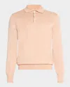 Brunello Cucinelli Men's Cashmere, Silk, And Linen Polo Sweater In Dusty Light Blue