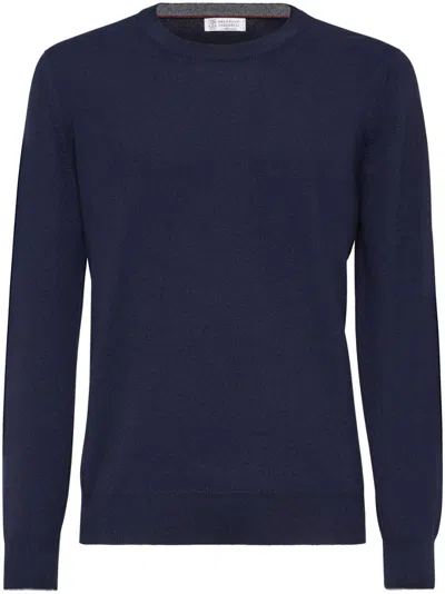 Brunello Cucinelli Men Cashmere Sweater In Blue