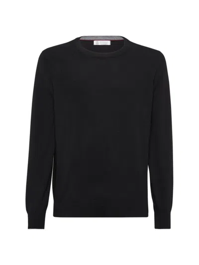 Brunello Cucinelli English-rib Cardigan Sweater In Black