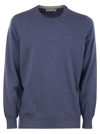 Brunello Cucinelli Men Cashmere Sweater In Blue
