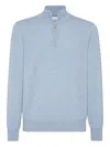 Brunello Cucinelli Half-zip Cashmere Sweater With Contrast Details In Blue