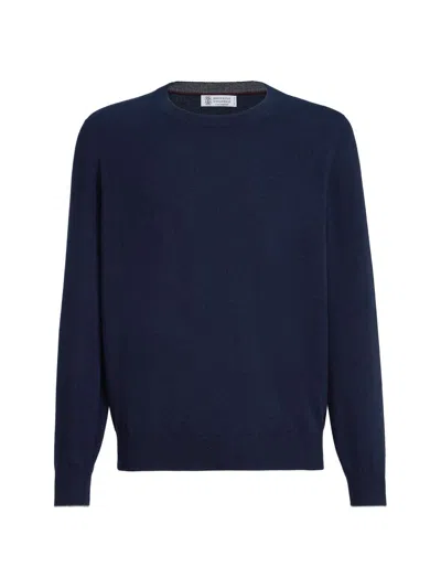 Brunello Cucinelli Mens Crew Neck Knit Long Sleeve Sweater In Blue