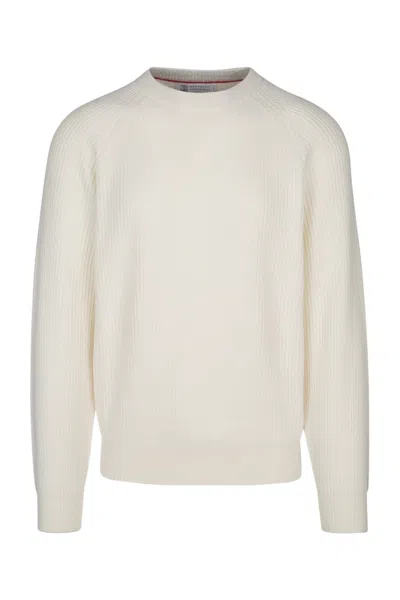 Brunello Cucinelli Crew-neck Ribbed-knit Jumper In Sand