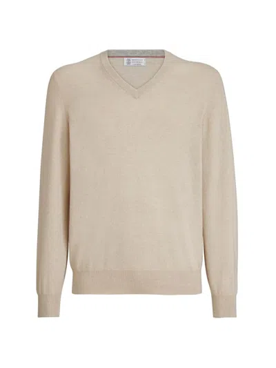 Brunello Cucinelli Cashmere V-neck Sweater In Neutral