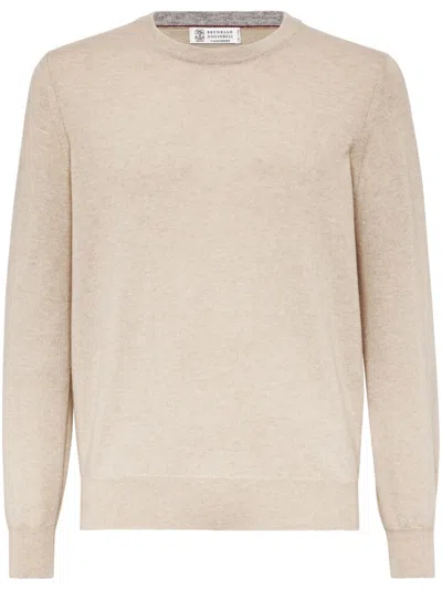 Brunello Cucinelli Crewneck Cashmere Sweater In Neutral