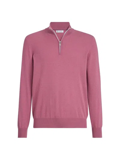 Brunello Cucinelli Cashmere Sweater With Half Zip In Pink