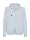 Brunello Cucinelli Men's Cashmere Sweatshirt Style Cardigan In Sky Blue