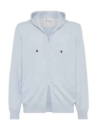 Brunello Cucinelli Men's Cashmere Sweatshirt Style Cardigan In Sky Blue