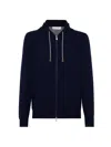 Brunello Cucinelli Men's Cashmere Sweatshirt Style Cardigan With Hood In Navy Blue
