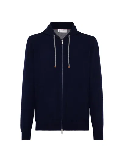 Brunello Cucinelli Zip-up Jersey Hoodie In Blue