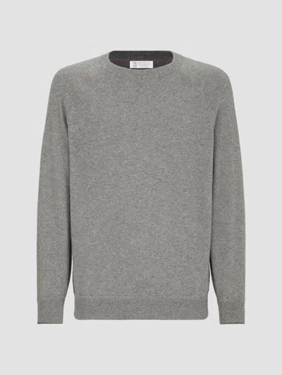 Brunello Cucinelli Men's Cashmere Sweatshirt-style Sweater In Gray