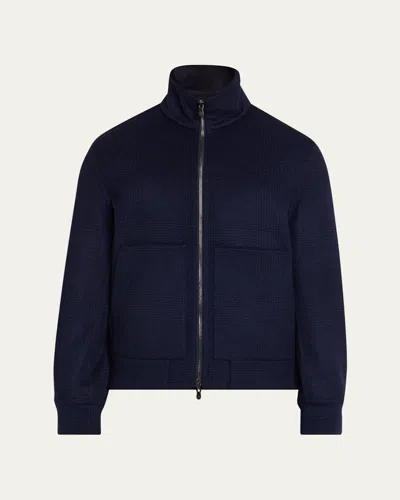 Brunello Cucinelli Men's Cashmere Textured Full-zip Bomber Jacket In Blue