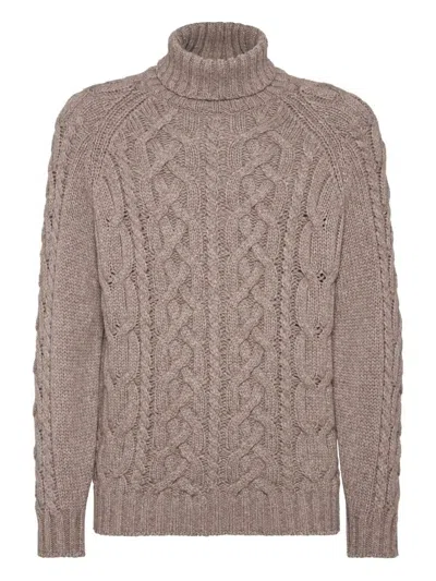 Brunello Cucinelli Men Cashmere Turtle-neck Sweater In Brown