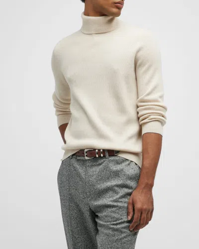 Brunello Cucinelli Men's Cashmere Turtleneck Sweater In Light Beige