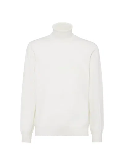 Brunello Cucinelli Men's Cashmere Turtleneck Sweater In White